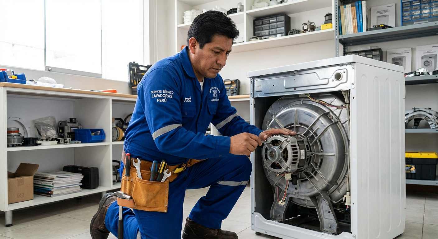 tecnico revisando una lavadora